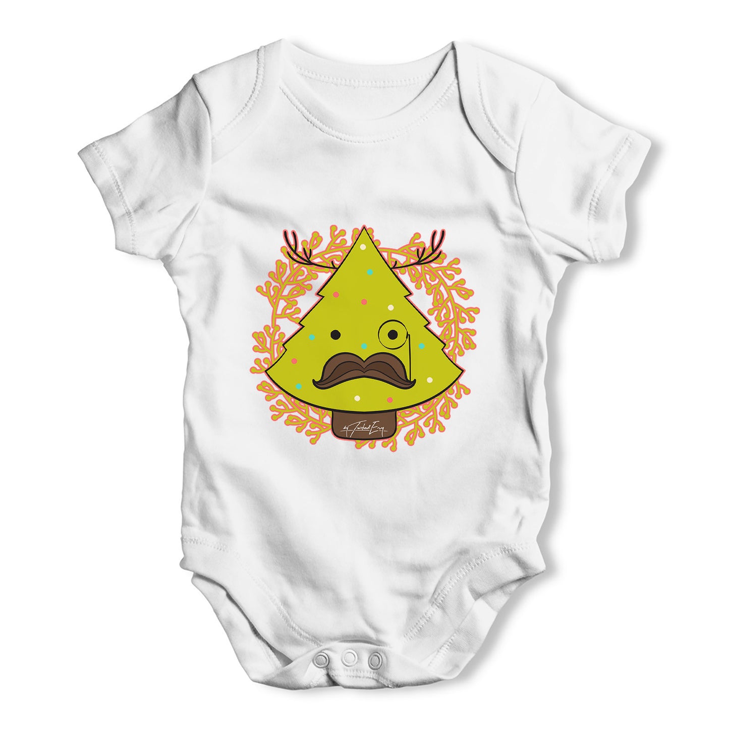 Christmas Tree Moustache Baby Grow Bodysuit