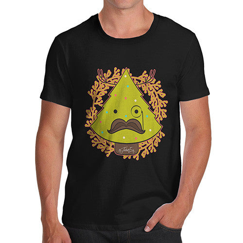 Men's Funny Hipster Moustache Christmas Tree T-Shirt