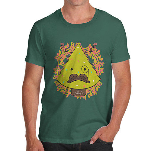 Men's Funny Hipster Moustache Christmas Tree T-Shirt