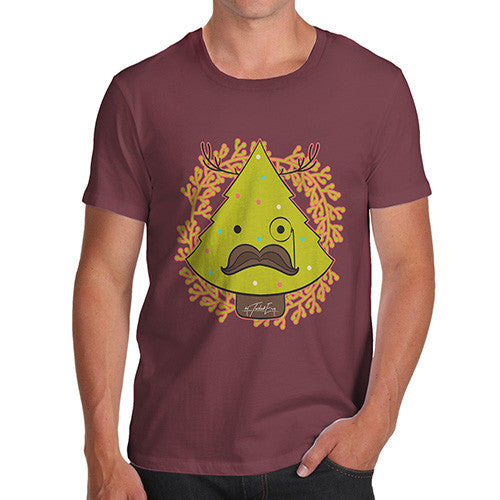 Men's Funny Hipster Moustache Christmas Tree T-Shirt