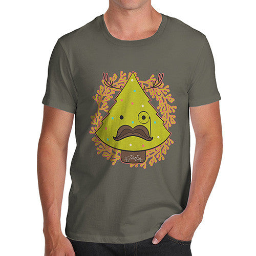 Men's Funny Hipster Moustache Christmas Tree T-Shirt