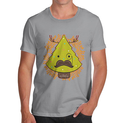 Men's Funny Hipster Moustache Christmas Tree T-Shirt