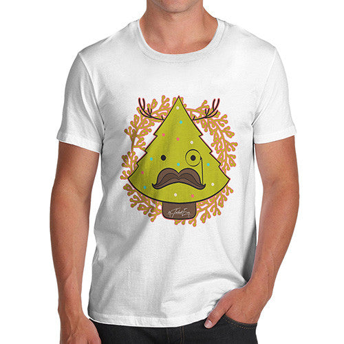 Men's Funny Hipster Moustache Christmas Tree T-Shirt