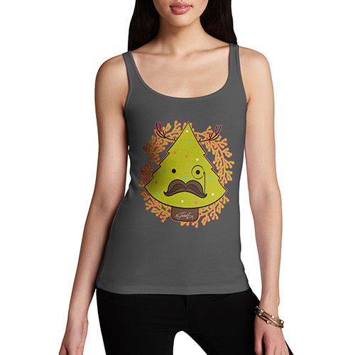 Women's Funny Hipster Moustache Christmas Tree Tank Top