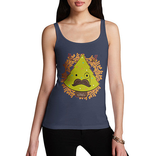 Women's Funny Hipster Moustache Christmas Tree Tank Top