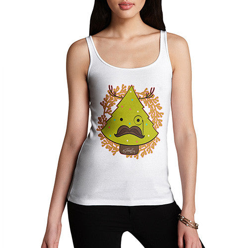 Women's Funny Hipster Moustache Christmas Tree Tank Top