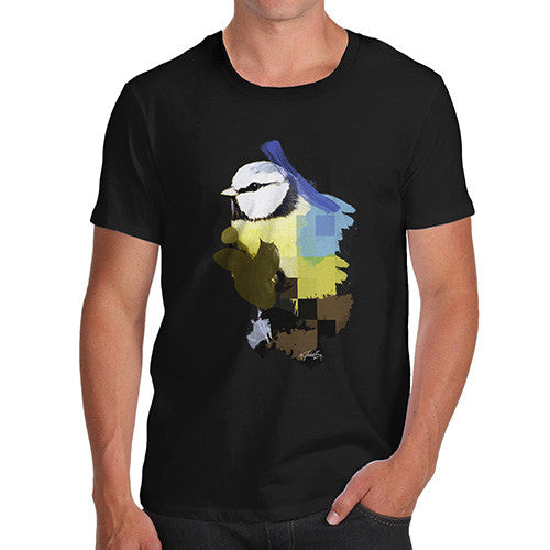 Men's Watercolour Pixel Blue Tit Bird T-Shirt