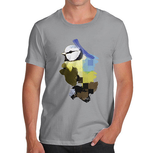 Men's Watercolour Pixel Blue Tit Bird T-Shirt