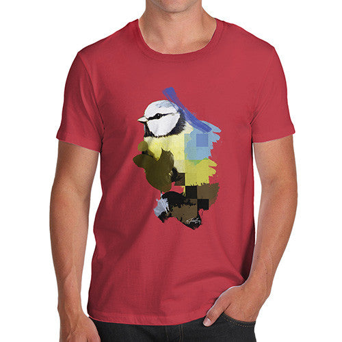 Men's Watercolour Pixel Blue Tit Bird T-Shirt