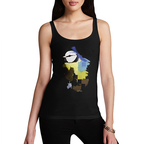 Women's Watercolour Pixel Blue Tit Bird Tank Top