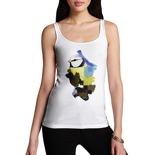 Women's Watercolour Pixel Blue Tit Bird Tank Top