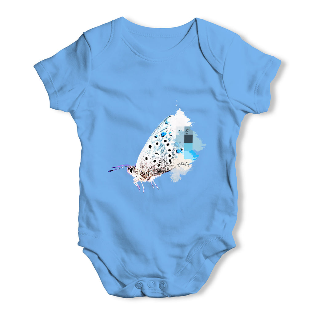 Watercolour Pixel Common Blue Butterfly Baby Grow Bodysuit