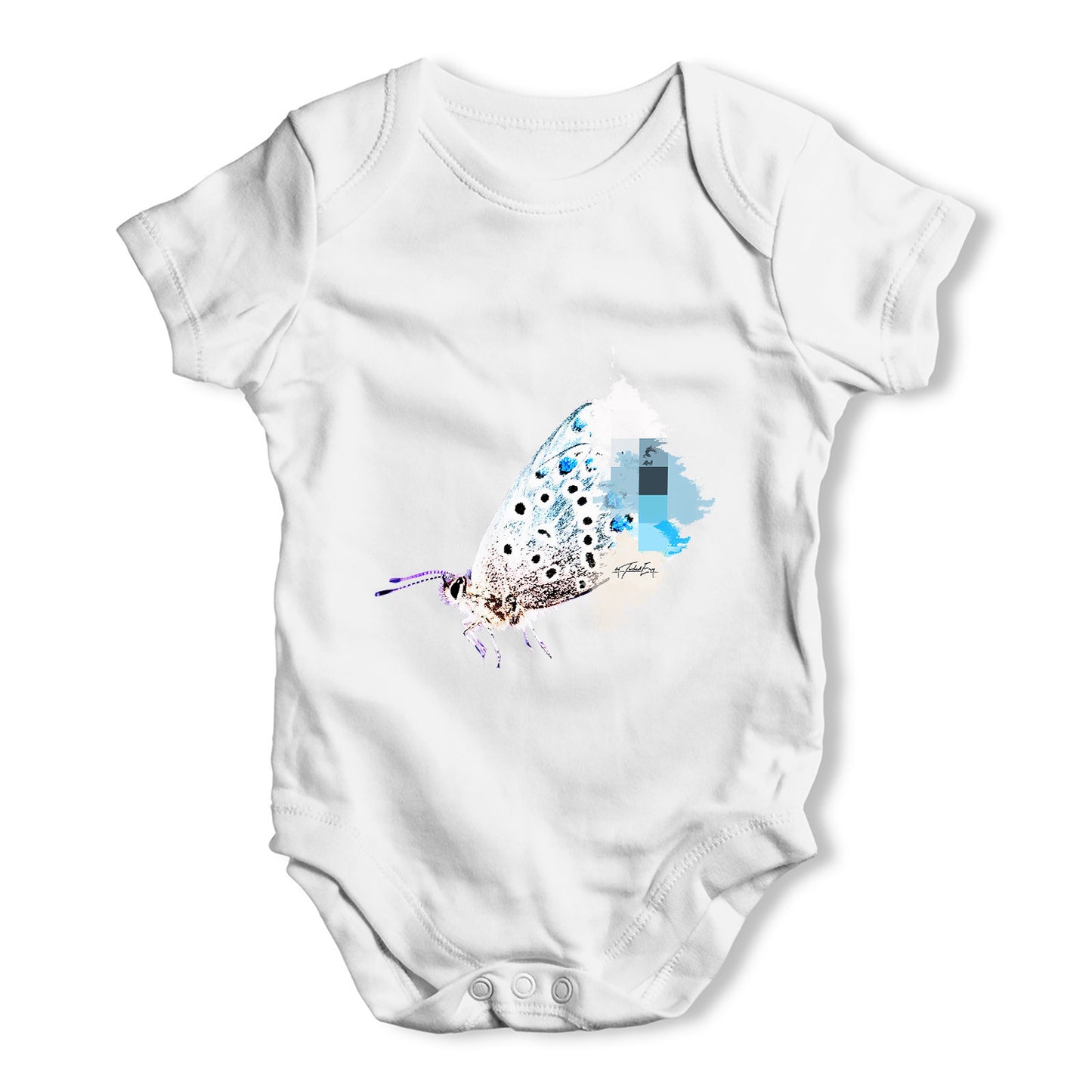 Watercolour Pixel Common Blue Butterfly Baby Grow Bodysuit