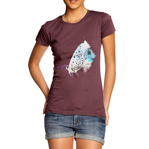 Women's Watercolour Pixel Common Blue Butterfly T-Shirt