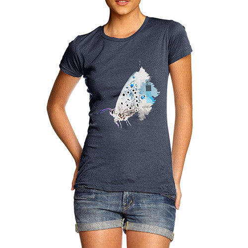 Women's Watercolour Pixel Common Blue Butterfly T-Shirt