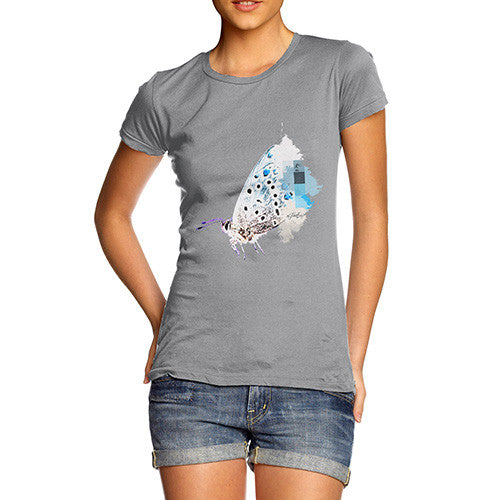 Women's Watercolour Pixel Common Blue Butterfly T-Shirt