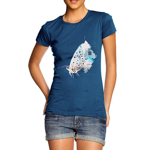 Women's Watercolour Pixel Common Blue Butterfly T-Shirt