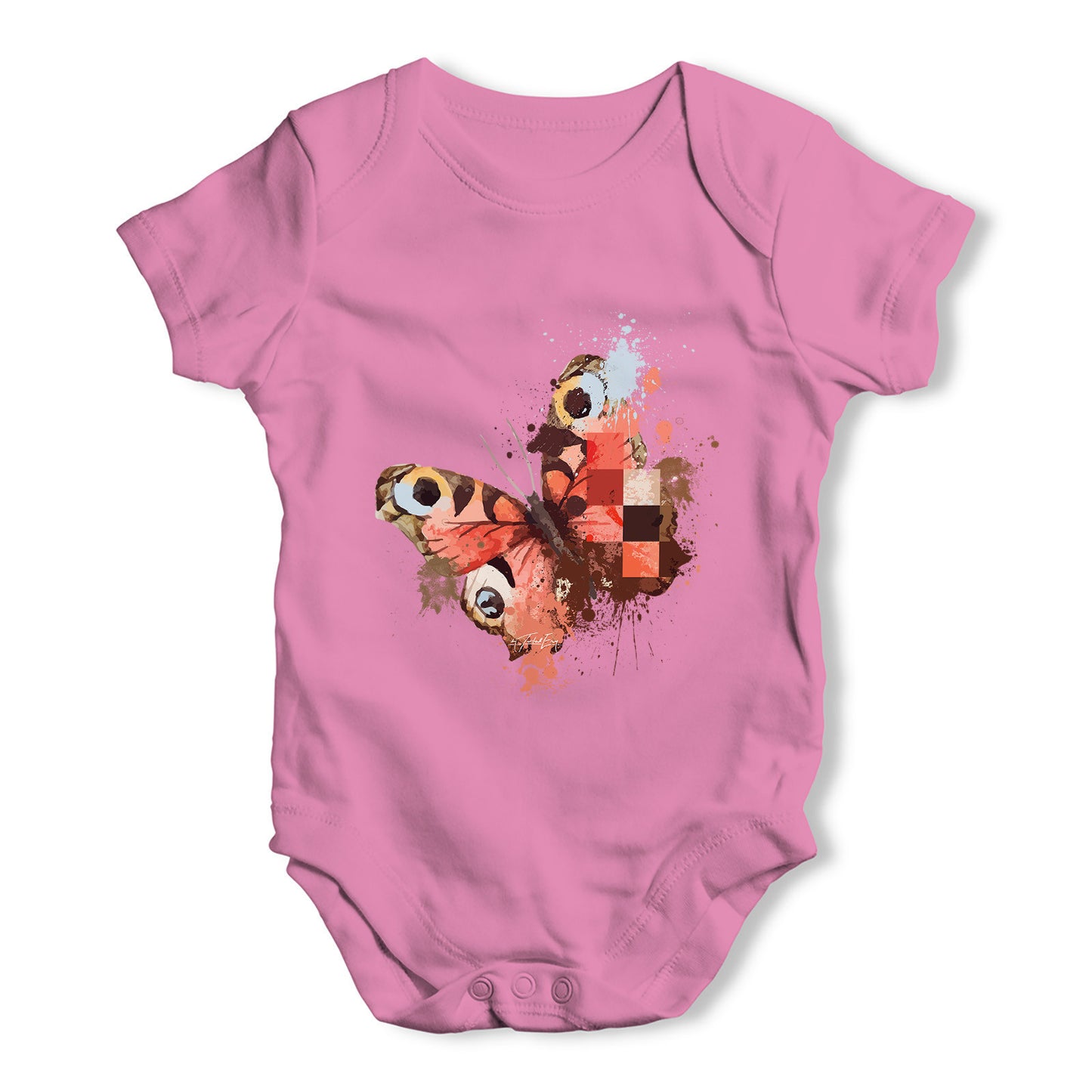 Watercolour Pixel Peacock Butterfly Baby Grow Bodysuit