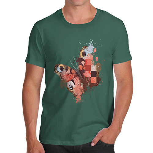 Men's Watercolour Pixel Peacock Butterfly T-Shirt