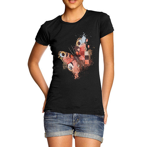 Women's Watercolour Pixel Peacock Butterfly T-Shirt