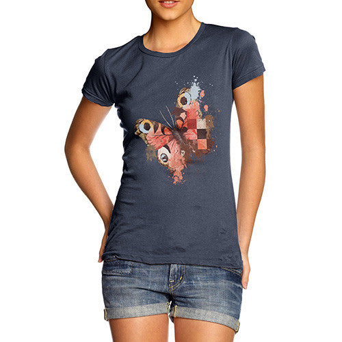 Women's Watercolour Pixel Peacock Butterfly T-Shirt