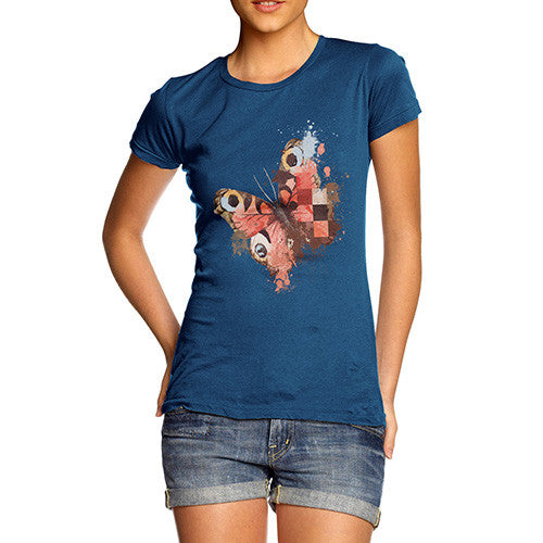 Women's Watercolour Pixel Peacock Butterfly T-Shirt