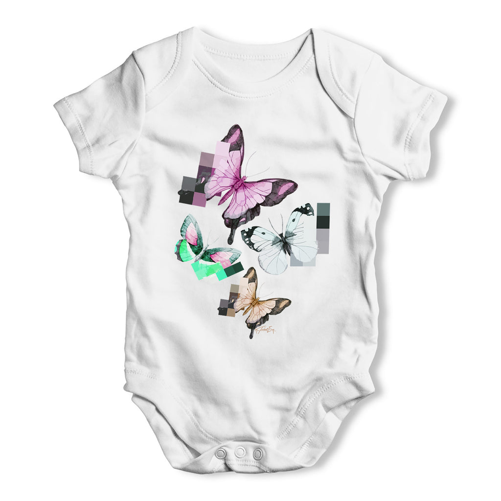 Watercolour Pixel Butterflies Baby Grow Bodysuit