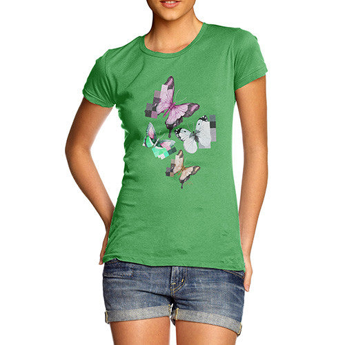 Women's Watercolour Pixel Butterflies T-Shirt