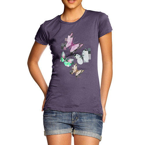 Women's Watercolour Pixel Butterflies T-Shirt