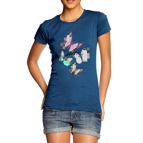 Women's Watercolour Pixel Butterflies T-Shirt