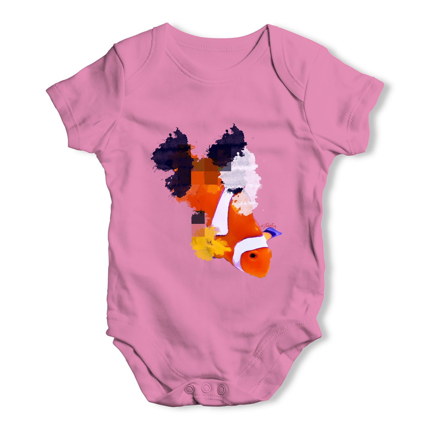 Watercolour Pixel Clownfish Baby Grow Bodysuit