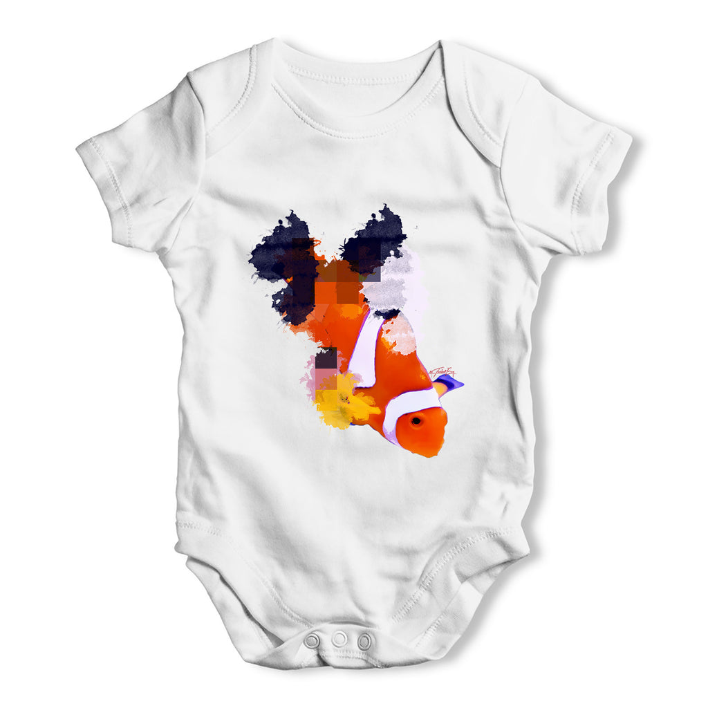 Watercolour Pixel Clownfish Baby Grow Bodysuit