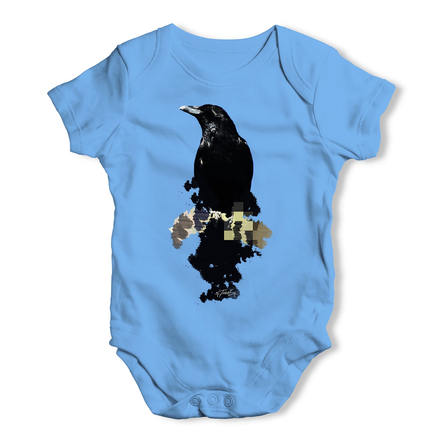 Watercolour Pixel Crow Baby Grow Bodysuit