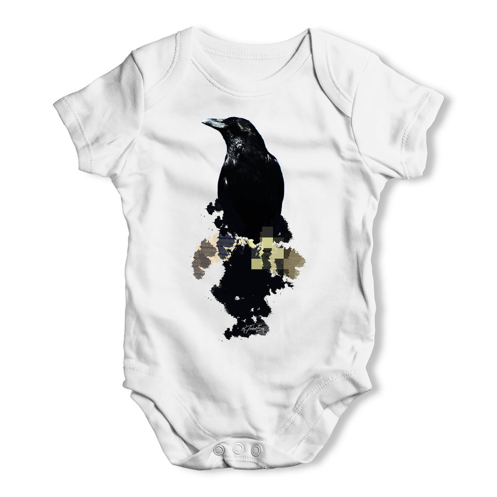 Watercolour Pixel Crow Baby Grow Bodysuit