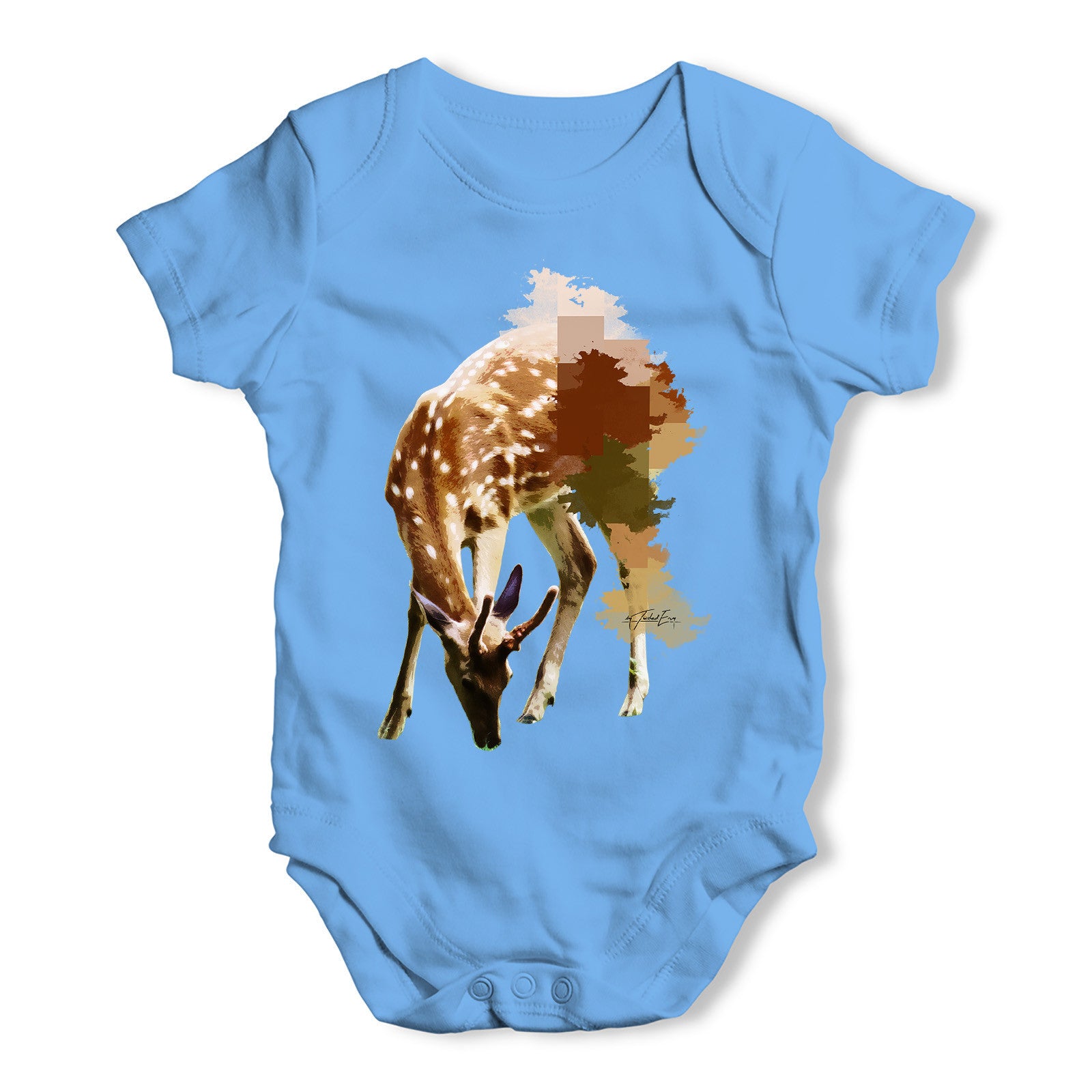 Watercolour Pixel Deer Baby Grow Bodysuit