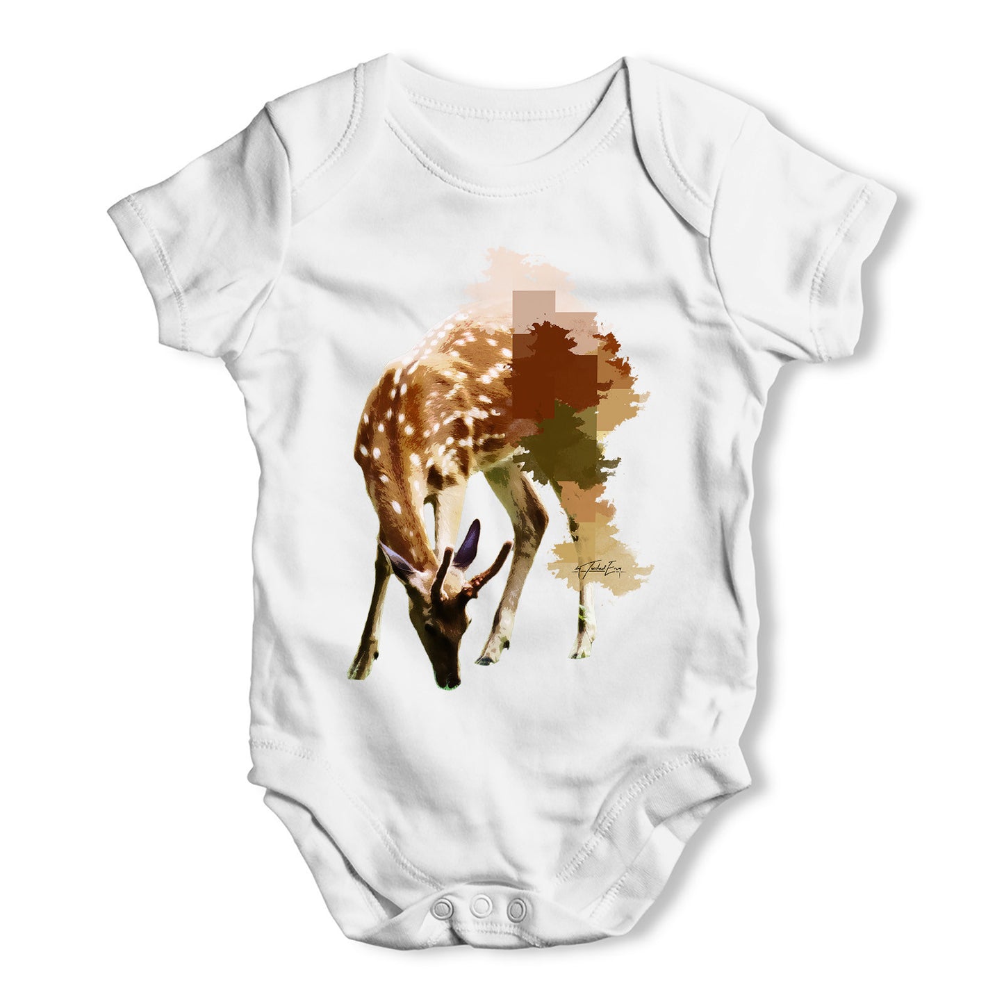 Watercolour Pixel Deer Baby Grow Bodysuit