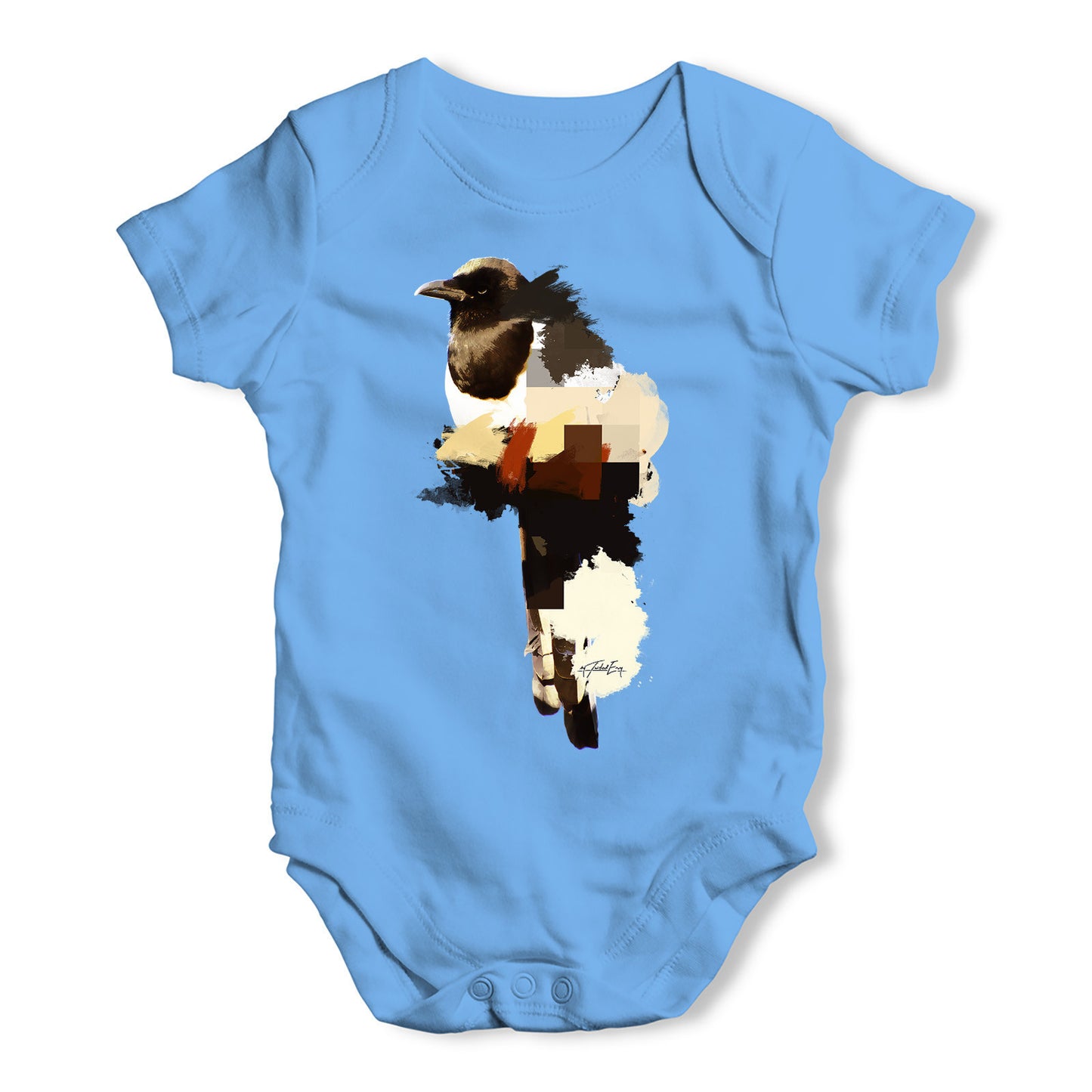 Watercolour Pixel Magpie Baby Grow Bodysuit