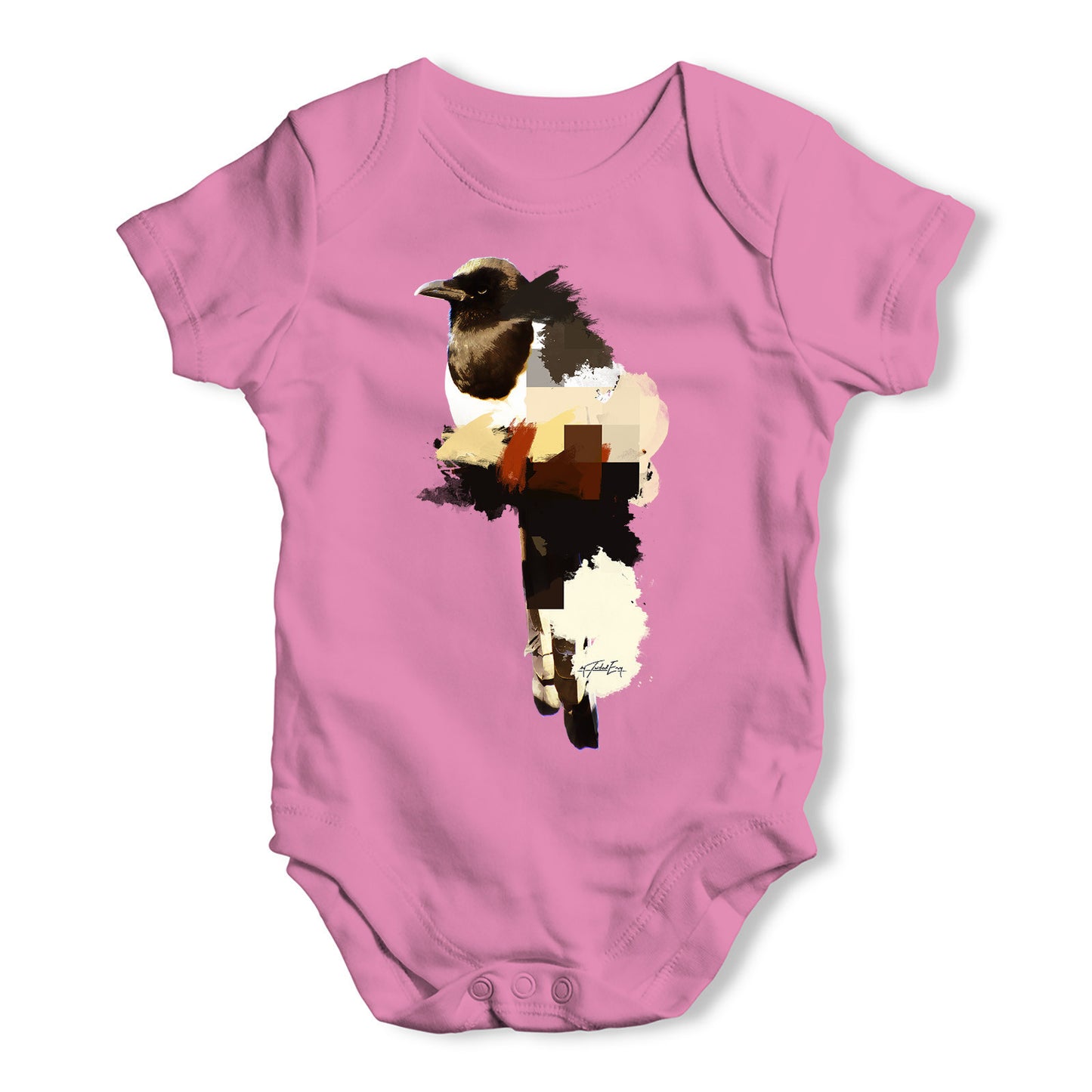 Watercolour Pixel Magpie Baby Grow Bodysuit