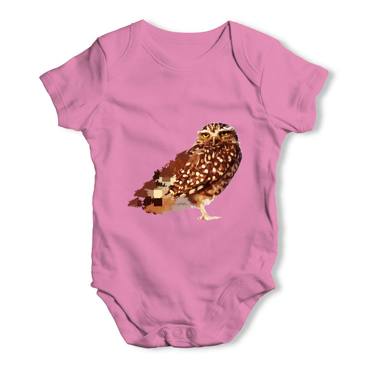 Watercolour Pixel Little Owl Baby Grow Bodysuit