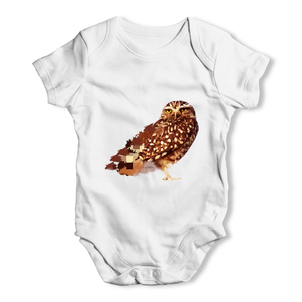 Watercolour Pixel Little Owl Baby Grow Bodysuit
