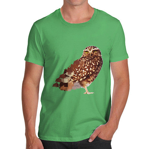 Men's Watercolour Pixel Little Owl T-Shirt
