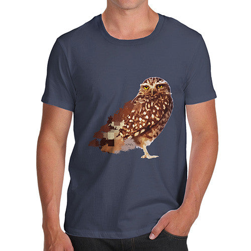 Men's Watercolour Pixel Little Owl T-Shirt