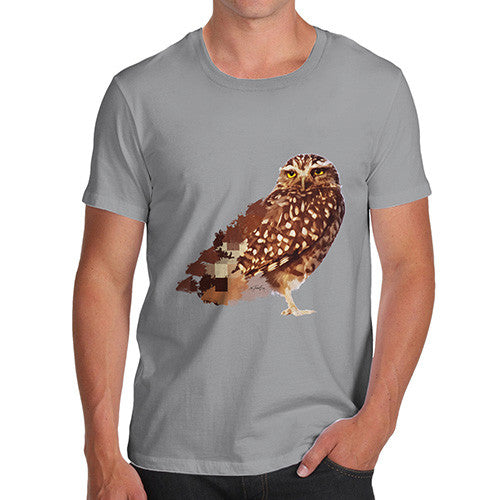 Men's Watercolour Pixel Little Owl T-Shirt