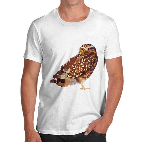 Men's Watercolour Pixel Little Owl T-Shirt