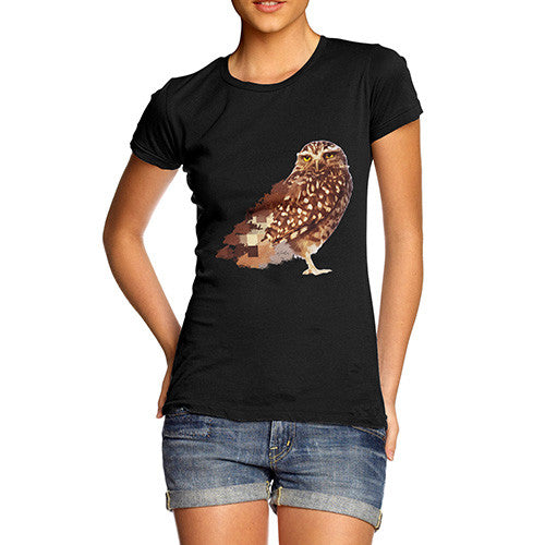 Women's Watercolour Pixel Little Owl T-Shirt