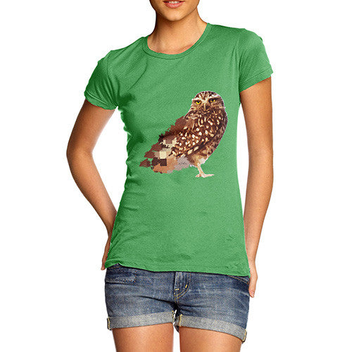 Women's Watercolour Pixel Little Owl T-Shirt