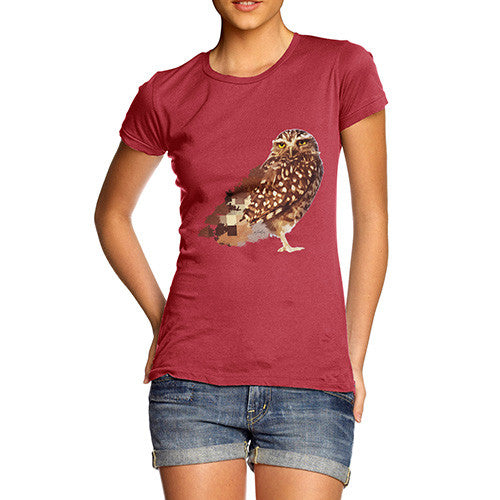 Women's Watercolour Pixel Little Owl T-Shirt