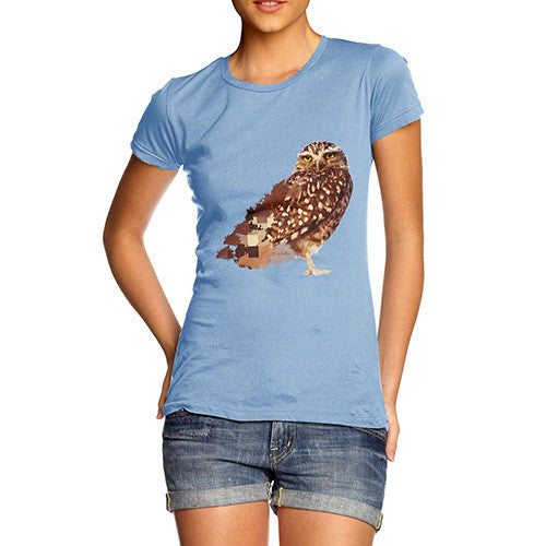 Women's Watercolour Pixel Little Owl T-Shirt