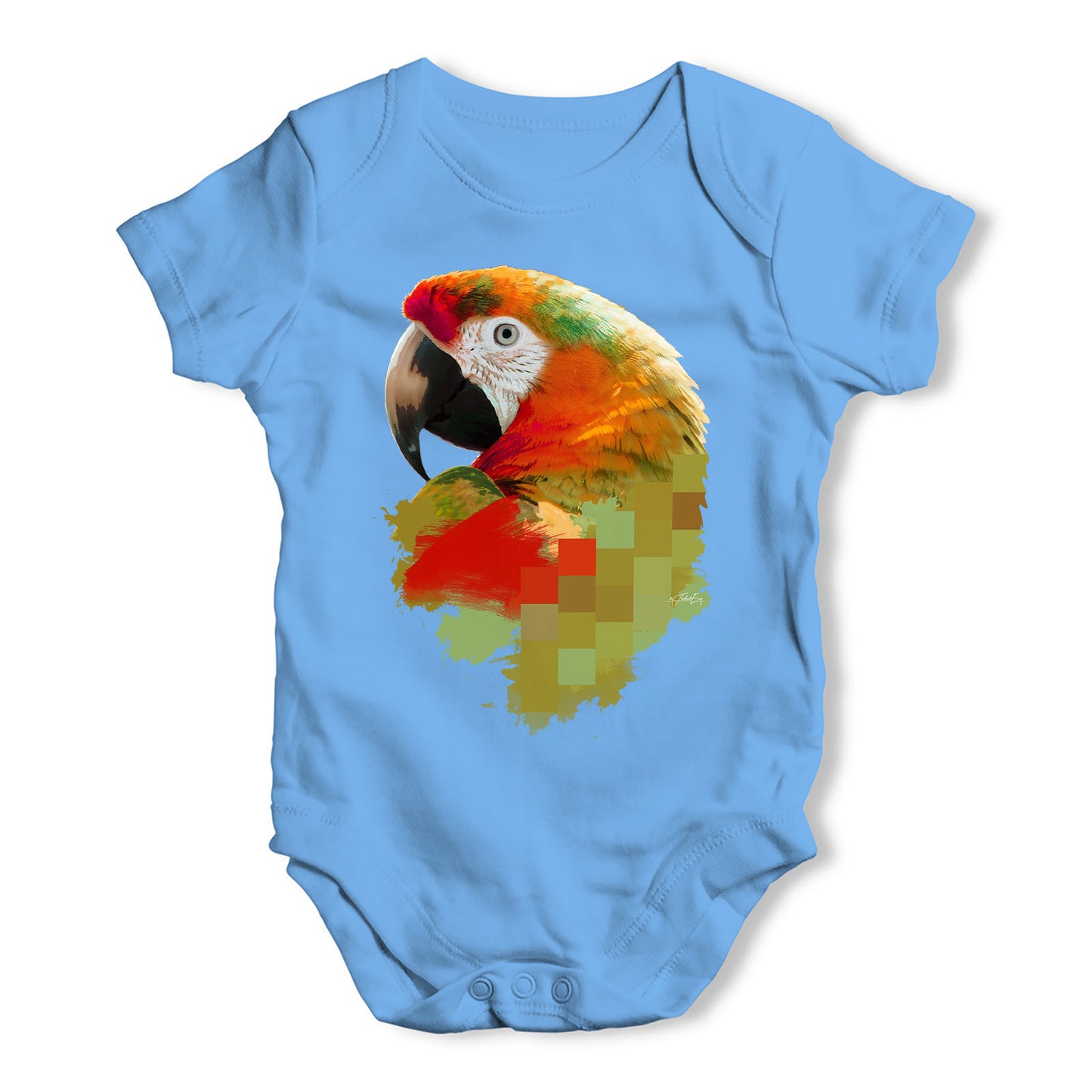 Watercolour Pixel McCaw Parrot's Face Baby Grow Bodysuit