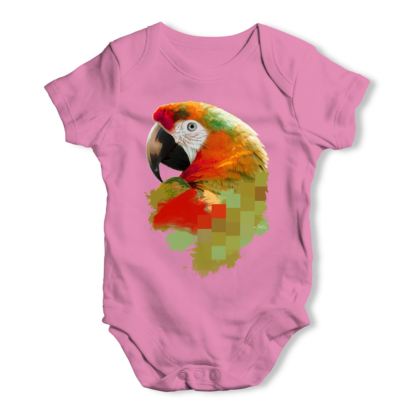 Watercolour Pixel McCaw Parrot's Face Baby Grow Bodysuit